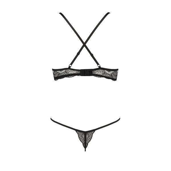 Комплект білизни Passion Exclusive QUENTRIS BIKINI L/XL, black, стрінги і напіввідкритий ліф PS26601 фото