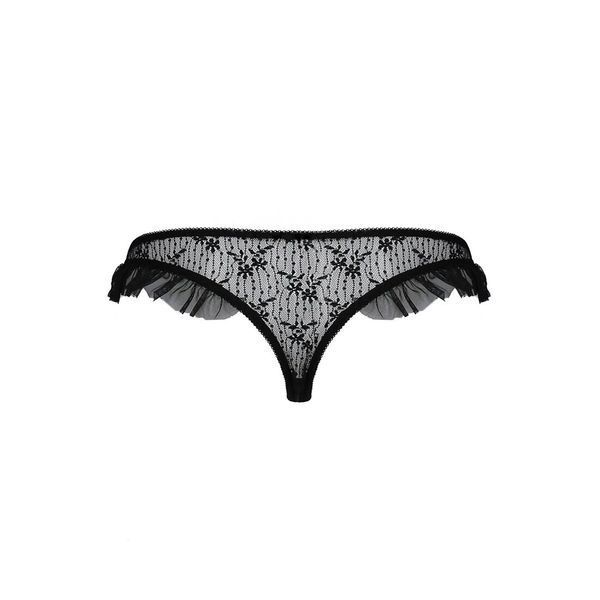 Трусики з оборками Passion Exclusive DONIA THONG XXL/XXXL, black PS25903 фото