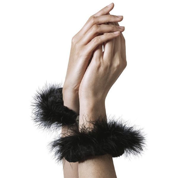 Наручники металеві Adrien Lastic Handcuffs Black з чорним пухнастим оздобленням AD30329 фото