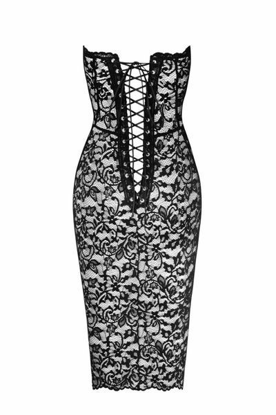 Сукня Noir Handmade F301 Catalyst, XXL, black, міді, мереживо, відкриті плечі, шнурівка на спині SX0247 фото