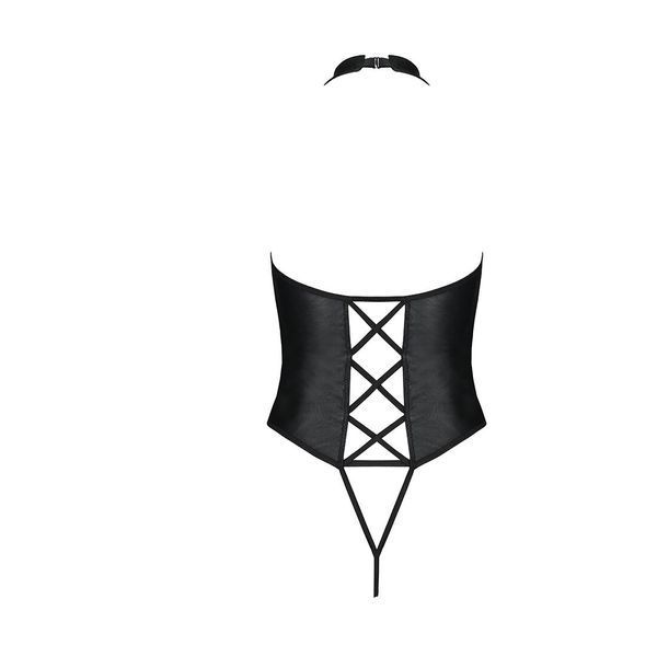 Боді з еко-шкіри з імітацією шнурівки та відкритим доступом Passion NANCY BODY XXL/XXXL, black SO5372 фото