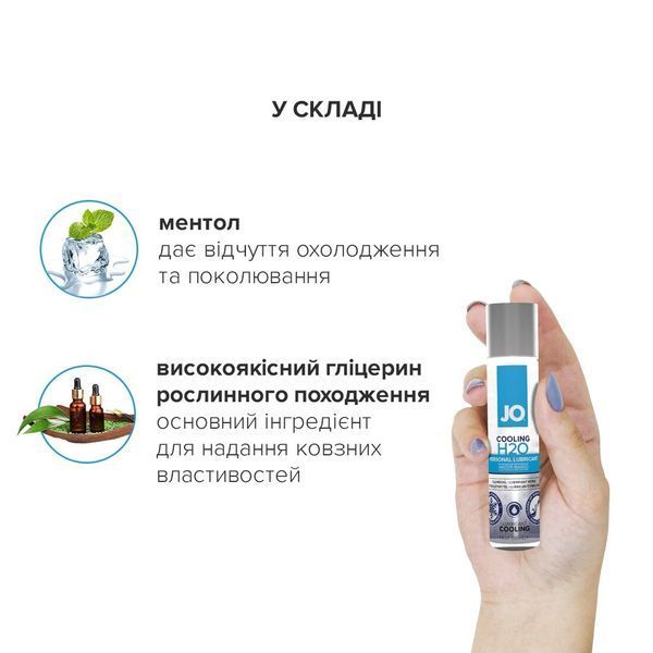 Охолоджувальна змазка на водній основі JO H2O COOLING (30 мл) з ментолом, рослинний гліцерин SO1450 фото