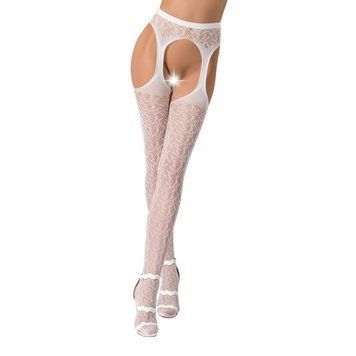 Мереживні колготки-бодістокінги Passion S014 One Size, White, імітація панчіх та пояса з гартерами PSS014W фото