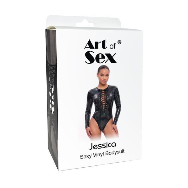 Вінілове боді з рукавами Art of Sex - Jessica, колір чорний, розмір L SX4683 фото