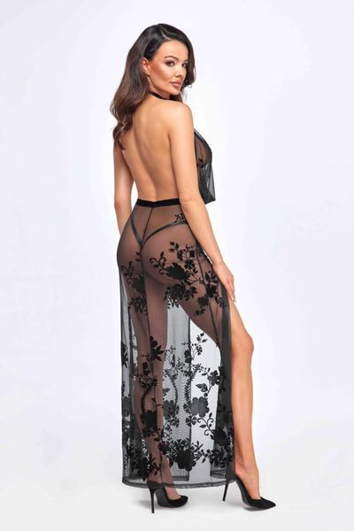 Сукня Noir Handmade F312 Divinity, 3XL, black, прозора, до підлоги, відкрита спина, розріз збоку SX0314 фото