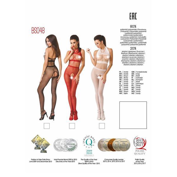 Бодістокінг Passion BS048 red, комбінезон, імітація колгот та відкритого топа PBS048R фото
