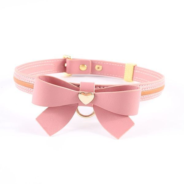 Нашийник з повідцем LOCKINK SEVANDA Love Heart Butterfly Leather Collar Set, рожевий, з бантом SX0864 фото