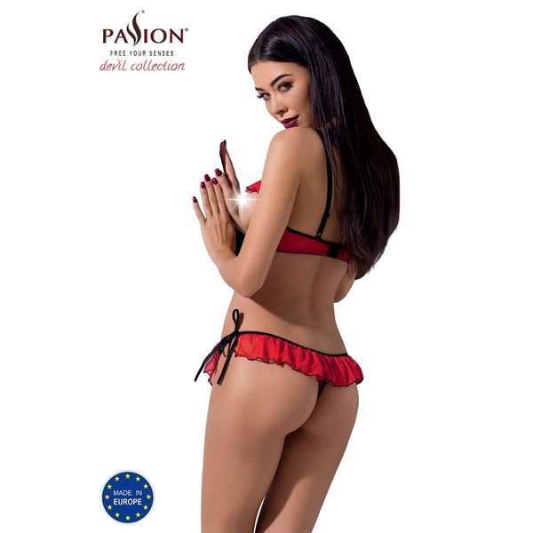 Комплект білизни Passion Exclusive CHERRY SET OpenBra S/M, red, відкритий ліф, трусики-спідничка PS25508 фото
