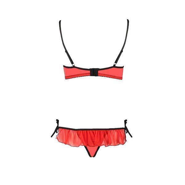 Комплект білизни Passion Exclusive CHERRY SET OpenBra S/M, red, відкритий ліф, трусики-спідничка PS25508 фото