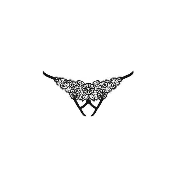 Трусики мереживні з доступом Passion Exclusive VIOLANTE THONG XXL/XXXL, black PS24303 фото